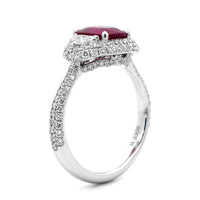 18K White Gold Cushion Cut Ruby and Diamond Ring