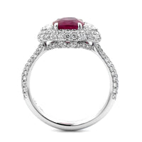 18K White Gold Cushion Cut Ruby and Diamond Ring