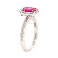 18K White Gold Oval Ruby and Diamond Halo Ring