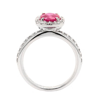 18K White Gold Oval Ruby and Diamond Halo Ring