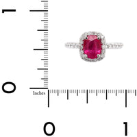 18K White Gold Oval Ruby and Diamond Halo Ring