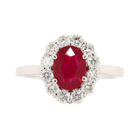 18K White Gold Oval Ruby and Diamond Halo Ring