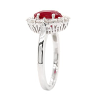 18K White Gold Oval Ruby and Diamond Halo Ring