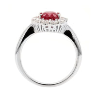18K White Gold Oval Ruby and Diamond Halo Ring