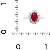 18K White Gold Oval Ruby and Diamond Halo Ring