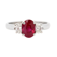 Platinum 3 Stone Oval Ruby and Diamond Ring