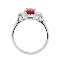 Platinum 3 Stone Oval Ruby and Diamond Ring