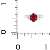 Platinum 3 Stone Oval Ruby and Diamond Ring