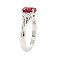 Platinum 3 Stone Oval Ruby and Half Moon Diamond Ring