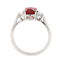 Platinum 3 Stone Oval Ruby and Half Moon Diamond Ring
