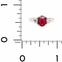 Platinum 3 Stone Oval Ruby and Half Moon Diamond Ring
