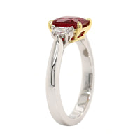 Platinum Three Stone Emerald Cut Ruby and Diamond Ring