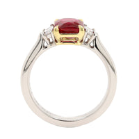 Platinum Three Stone Emerald Cut Ruby and Diamond Ring