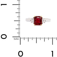 Platinum Three Stone Emerald Cut Ruby and Diamond Ring