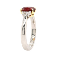 Platinum Three Stone Oval Shaped Ruby and Diamond Ring
