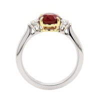 Platinum Three Stone Oval Shaped Ruby and Diamond Ring