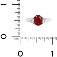 Platinum Three Stone Oval Shaped Ruby and Diamond Ring