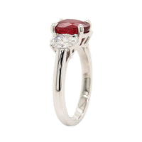 Platinum 3 Stone Oval Ruby and Diamond Ring