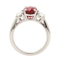 Platinum 3 Stone Oval Ruby and Diamond Ring