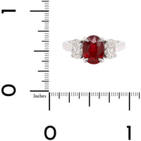 Platinum 3 Stone Oval Ruby and Diamond Ring