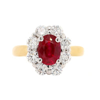 18K Two-Tone Gold Oval Ruby and Diamond Halo Ring