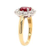 18K Two-Tone Gold Oval Ruby and Diamond Halo Ring