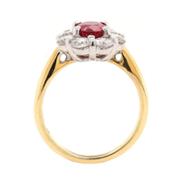 18K Two-Tone Gold Oval Ruby and Diamond Halo Ring