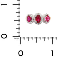 18K Two-Tone Gold Three Stone Oval Ruby and Diamond Halo Ring