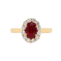 18K Yellow Gold Oval Ruby and Diamond Halo Ring