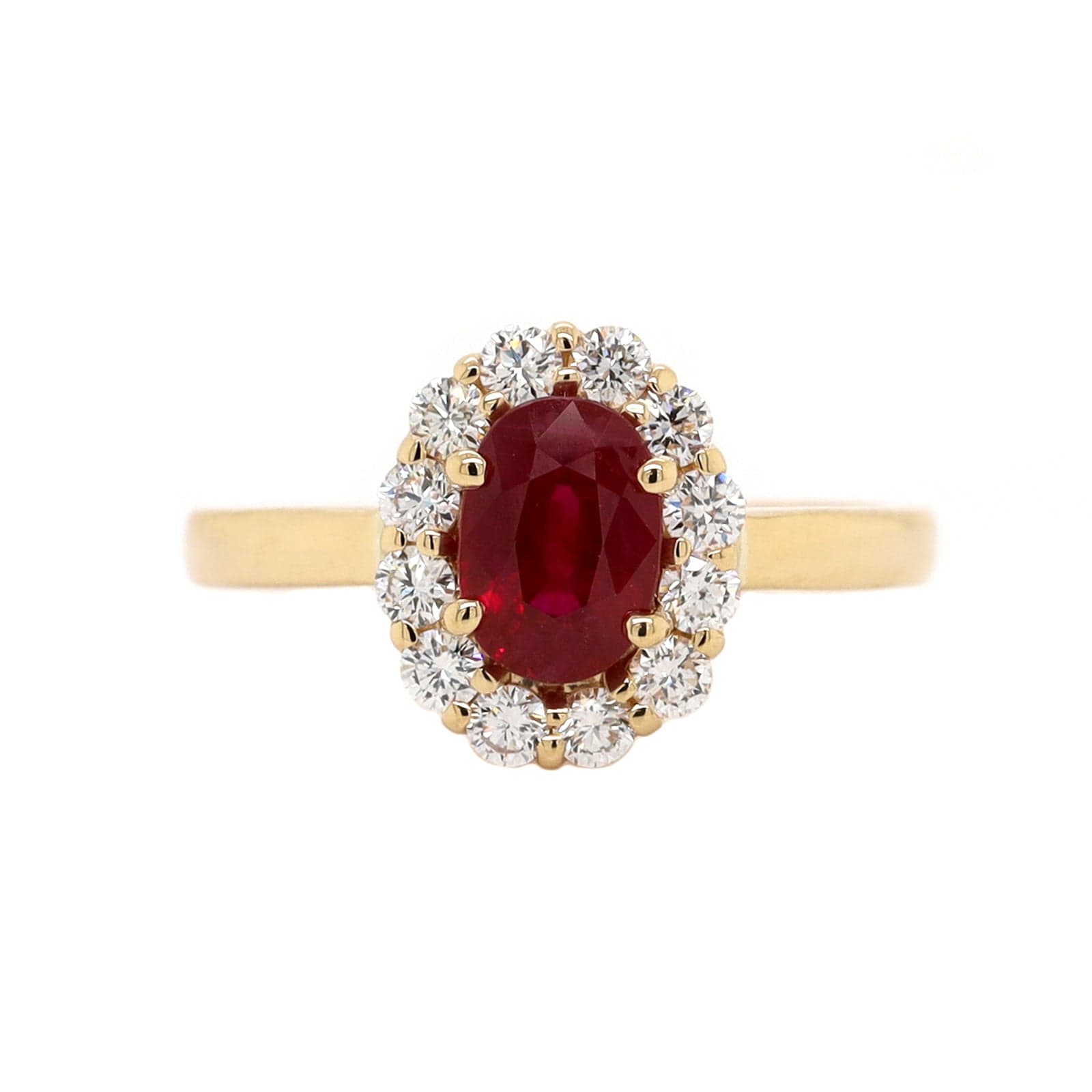 18K Yellow Gold Oval Ruby and Diamond Halo Ring – Long's Jewelers