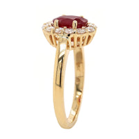 18K Yellow Gold Oval Ruby and Diamond Halo Ring