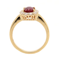 18K Yellow Gold Oval Ruby and Diamond Halo Ring