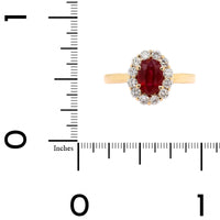 18K Yellow Gold Oval Ruby and Diamond Halo Ring