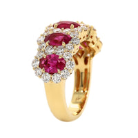 18K Yellow Gold 5 Stone Oval Ruby and Diamond Halo Ring