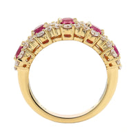 18K Yellow Gold 5 Stone Oval Ruby and Diamond Halo Ring