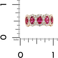 18K Yellow Gold 5 Stone Oval Ruby and Diamond Halo Ring