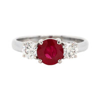 Platinum 3 Stone Round Ruby and Diamond Ring