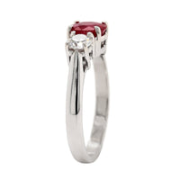 Platinum 3 Stone Round Ruby and Diamond Ring