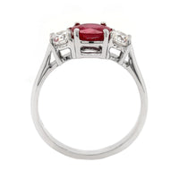 Platinum 3 Stone Round Ruby and Diamond Ring