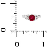 Platinum 3 Stone Round Ruby and Diamond Ring
