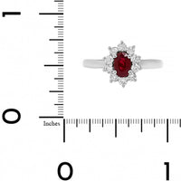 18K White Gold Oval Ruby and Diamond Halo Ring