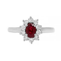 18K White Gold Oval Ruby and Diamond Halo Ring