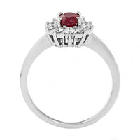 18K White Gold Oval Ruby and Diamond Halo Ring