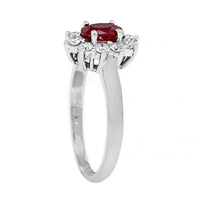 18K White Gold Oval Ruby and Diamond Halo Ring