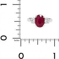 Platinum 3 Stone Oval Ruby and Diamond Ring