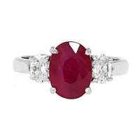 Platinum 3 Stone Oval Ruby and Diamond Ring