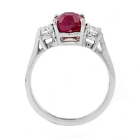 Platinum 3 Stone Oval Ruby and Diamond Ring