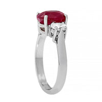 Platinum 3 Stone Oval Ruby and Diamond Ring