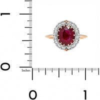 Bayco Platinum and 18K Rose Gold Oval Ruby and Diamond Halo Ring