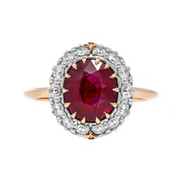 Bayco Platinum and 18K Rose Gold Oval Ruby and Diamond Halo Ring